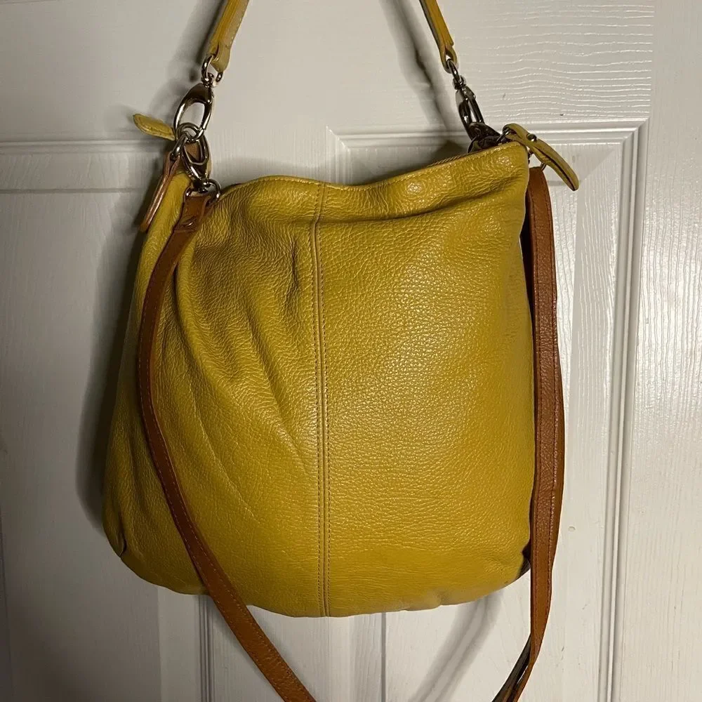Valentina Italia pebble leather yellow mustard slouch hobo shoulder bag